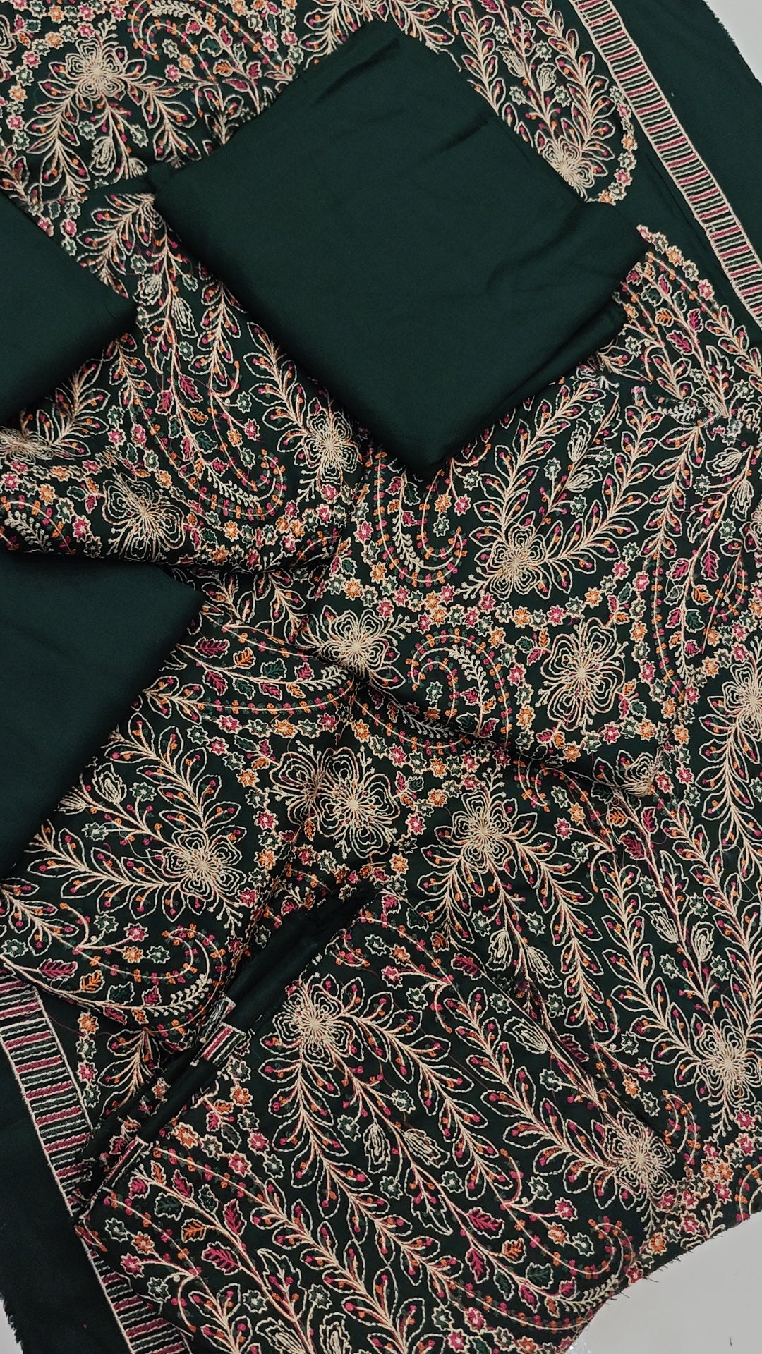 WINTER DHANAK WOOL 3Pcs DRESS IN BOTTLE GREEN COLOUR