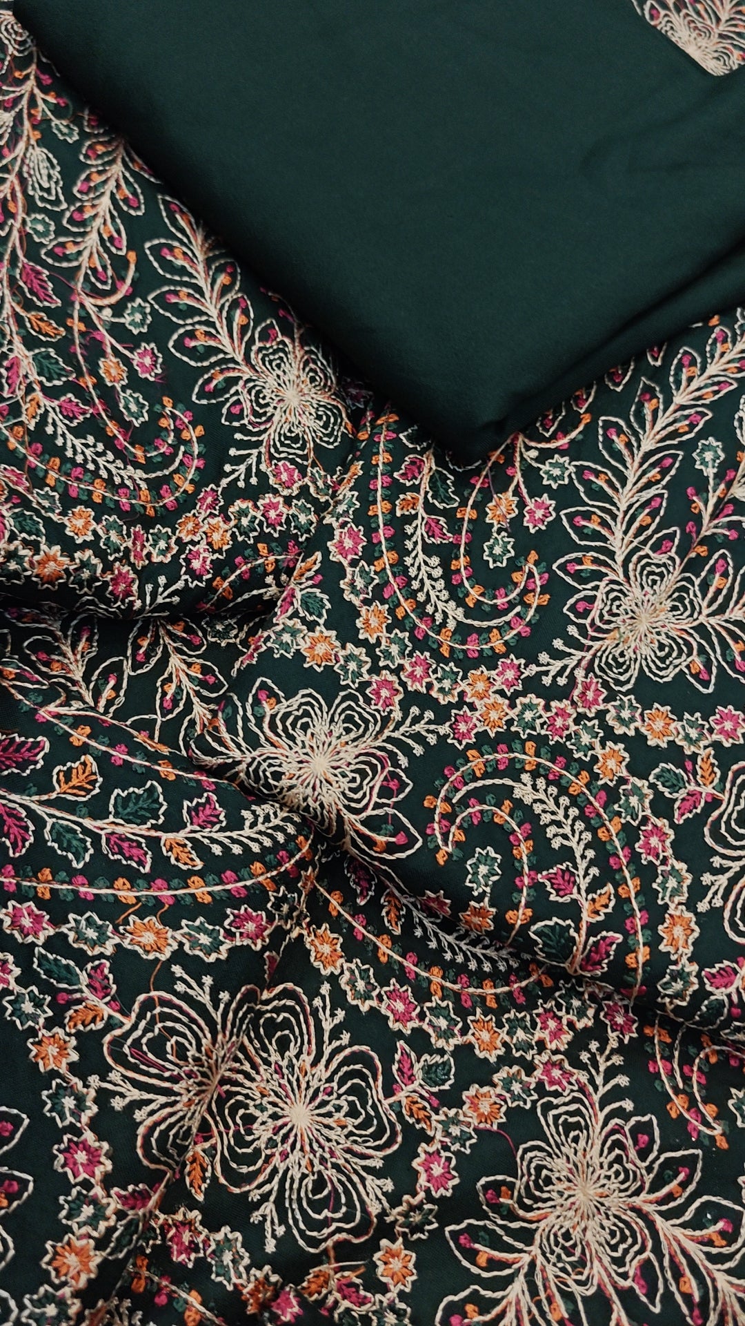 WINTER DHANAK WOOL 3Pcs DRESS IN BOTTLE GREEN COLOUR