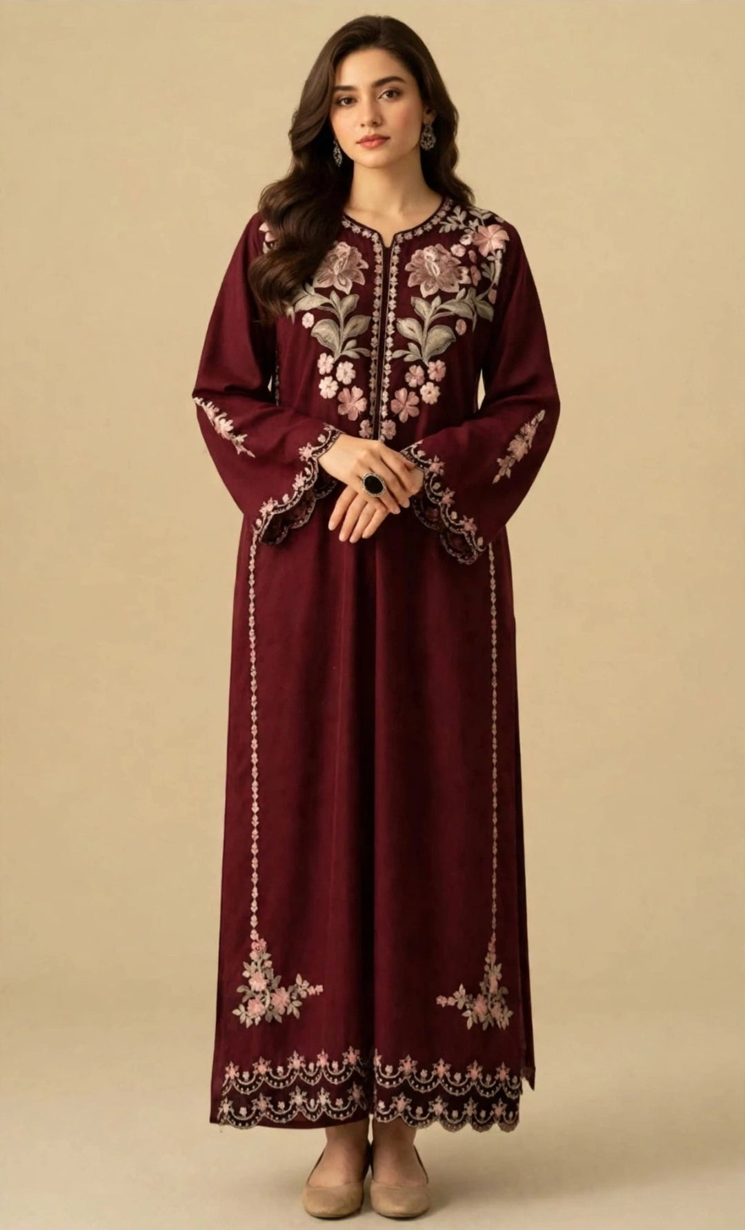 2PCS DRESS LAAM VIRAL NEW WINTER DRESS IN MAROON COLOUR