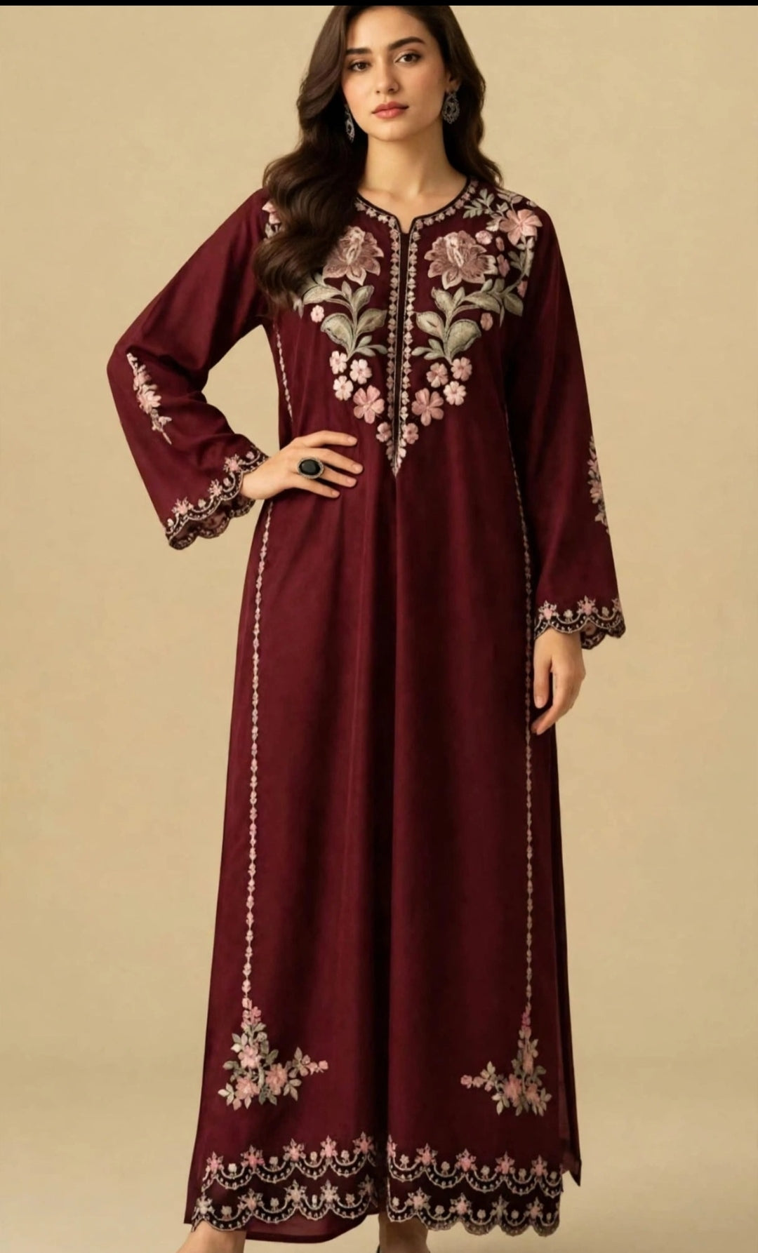 2PCS DRESS LAAM VIRAL NEW WINTER DRESS IN MAROON COLOUR