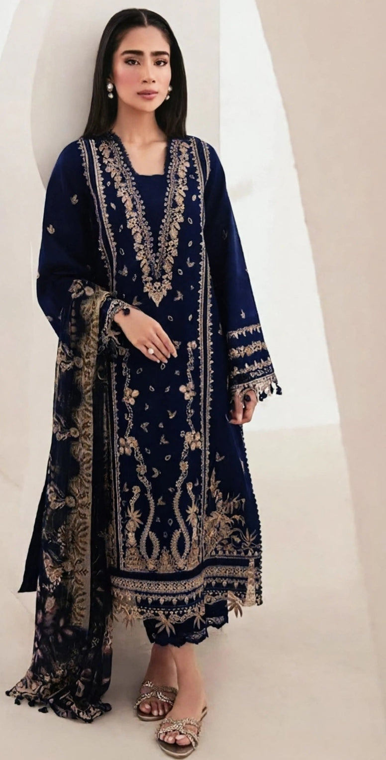 BLUE SHADE MOST VIRAL DRESS IN DHANAK WOOL STUFF 3PCS DRESS