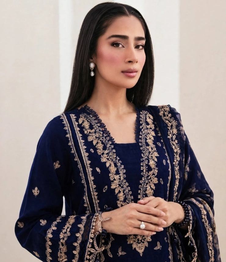 BLUE SHADE MOST VIRAL DRESS IN DHANAK WOOL STUFF 3PCS DRESS