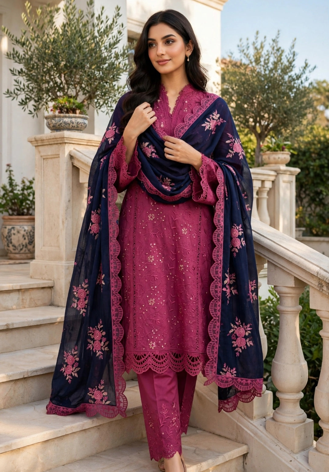 Pink and blue contress 3pcs Winter Dress