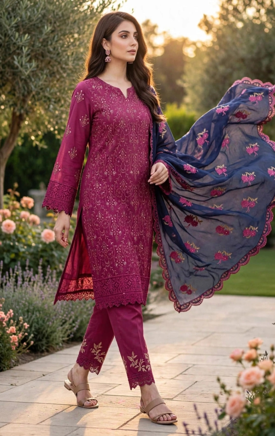 Pink and blue contress 3pcs Winter Dress
