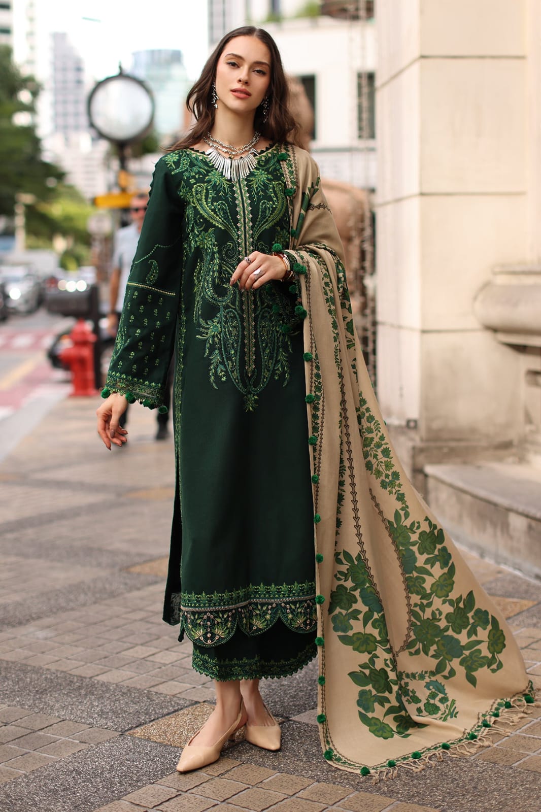 Winter 3 pcs artical 2026/27 Brand Name Charizma  Dhanak Full emb Front  with Havey Emb  Sleeves Havey Emb   Trouser  and Back Plain  3 Pcs Article  Woolen Print Shawl